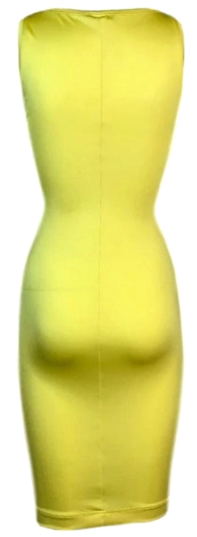 Vintage S/S 1996 Gianni Versace Neon Yellow Medusa Logo Bodycon Mini Dress