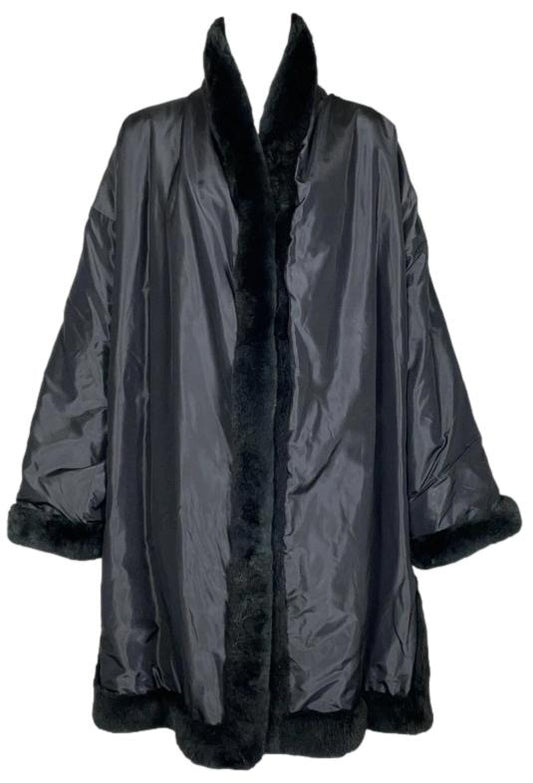 2000's Jean Paul Gaultier Kimono Style Black Fur Open Sides Swing Coat Jacket