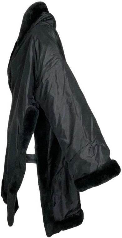 2000's Jean Paul Gaultier Kimono Style Black Fur Open Sides Swing Coat Jacket