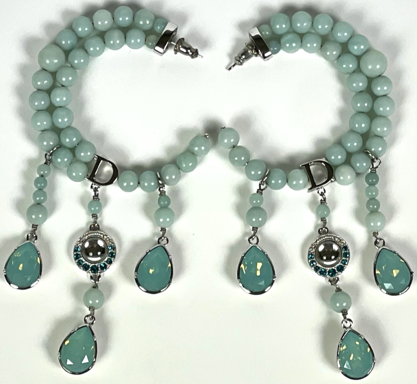 2008 Cruise Christian Dior x John Galliano Resort Collection Large Sea Green Stone Hoop Earrings