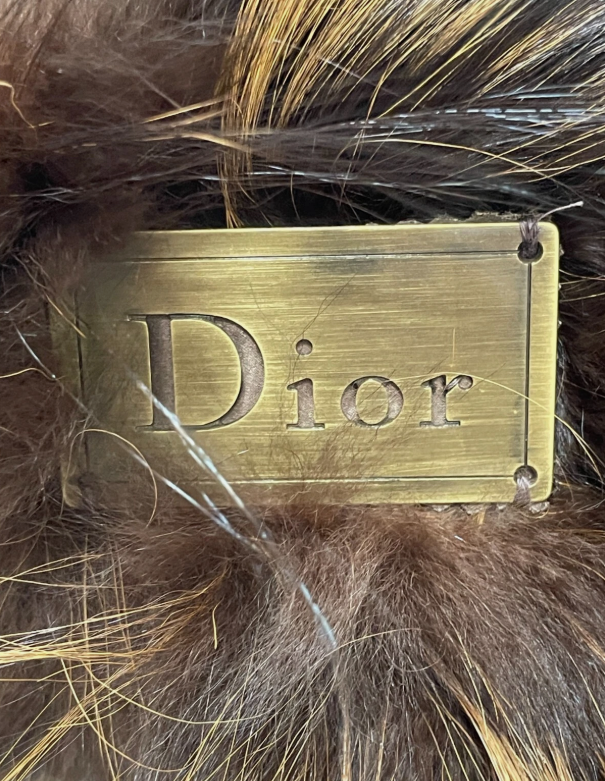 2004 Christian Dior x John Galliano Large Fox Fur Headband Wrap w Logo Metal Plate