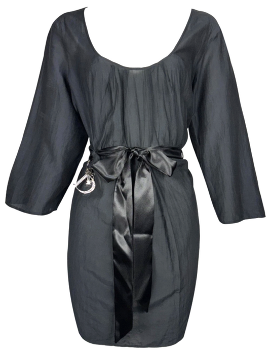 2000's Christian Dior x John Galliano Sheer Black Summer LBD Mini Dress Crystal Logo Charm