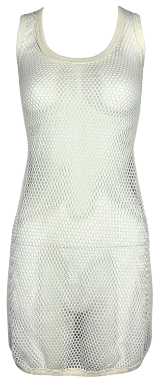 2000's John Galliano Sheer White Fishnet Mesh Mini Dress