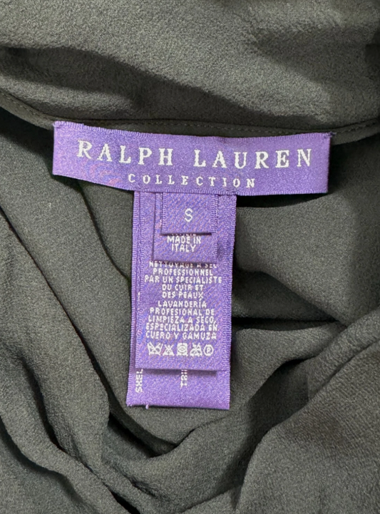 2000's Ralph Lauren Collection Purple Label Sheer Black Silk & Leather Tunic High Double Slits Mini Dress