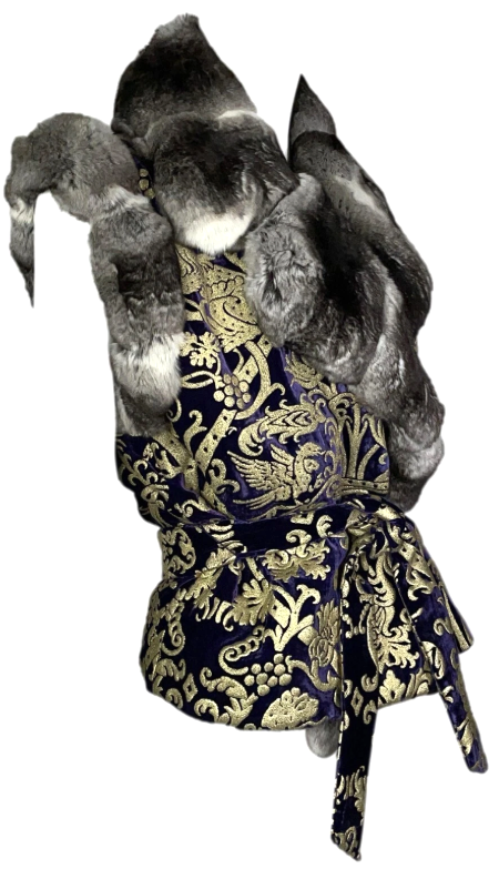 F/W 2006 Roberto Cavalli Runway Purple Velvet & Gold Chinchilla Fur Vest Jacket