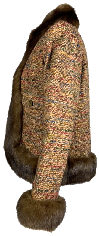 Vintage 1960's Givenchy Haute Couture Classic Fitted Brown Tweed Sable Fur Jacket Blazer