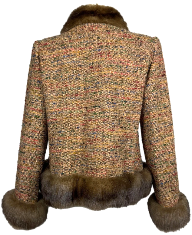 Vintage 1960's Givenchy Haute Couture Classic Fitted Brown Tweed Sable Fur Jacket Blazer