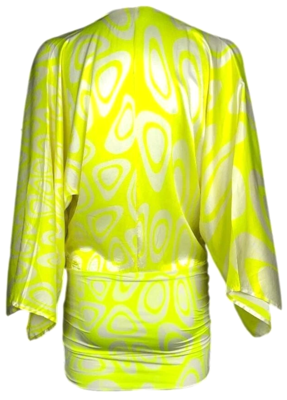 S/S 2001 Roberto Cavalli Runway Plunging Neon Yellow & White Mini Dress