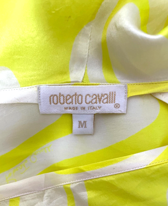 S/S 2001 Roberto Cavalli Runway Plunging Neon Yellow & White Mini Dress
