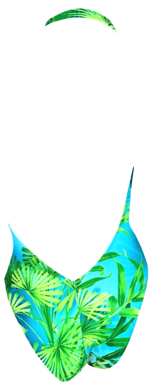 S/S 2000 Gianni Versace Infamous Palm Tree Print Plunging Swimsuit Bodysuit M