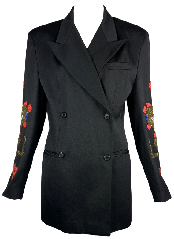 F/W 1992 Dolce & Gabbana Runway Chinoiserie Beaded Dragon Black Jacket Blazer