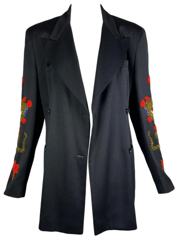 F/W 1992 Dolce & Gabbana Runway Chinoiserie Beaded Dragon Black Jacket Blazer
