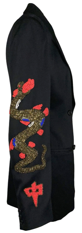 F/W 1992 Dolce & Gabbana Runway Chinoiserie Beaded Dragon Black Jacket Blazer