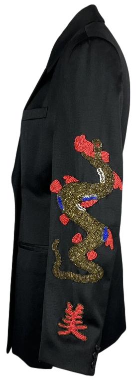 F/W 1992 Dolce & Gabbana Runway Chinoiserie Beaded Dragon Black Jacket Blazer