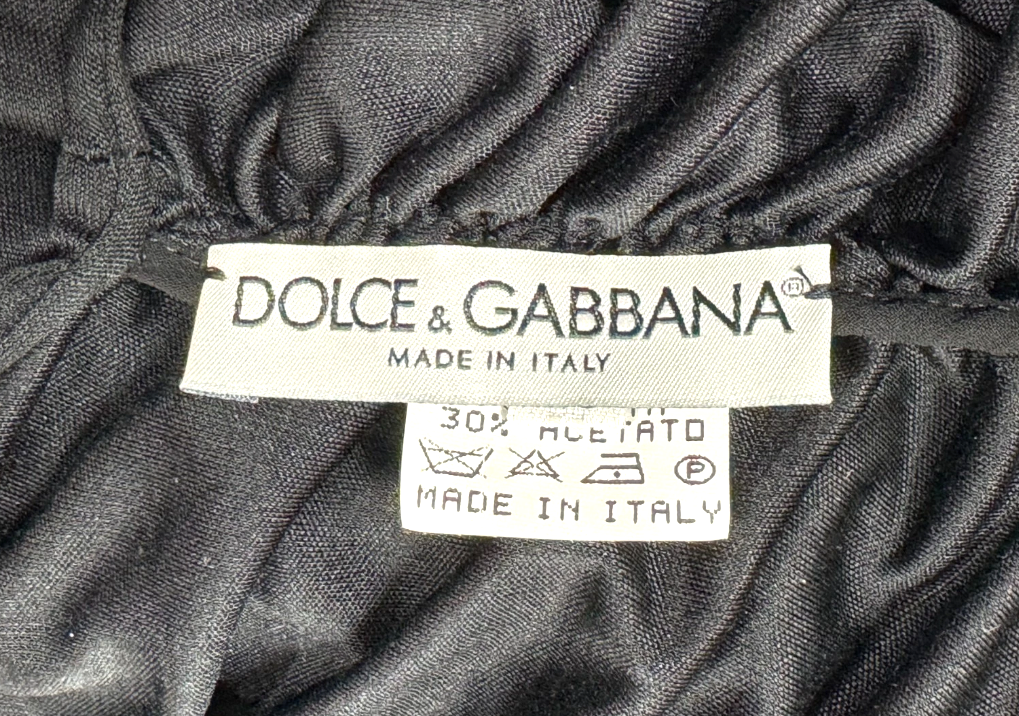 Vintage 1990's Dolce & Gabbana Semi-Sheer Black High Neck Ruched Pin-Up Wiggle Dress