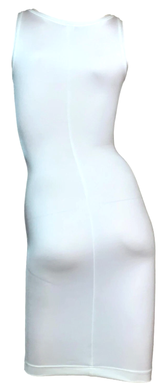 Vintage S/S 1996 Gianni Versace Pearl Ivory Nylon Bodycon Mini Dress Medusa Logo 38