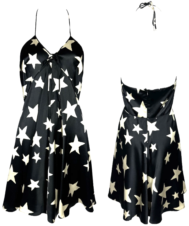 Vintage S/S 1995 Dolce & Gabbana Black & White Star Print Silk Halter Mini Dress