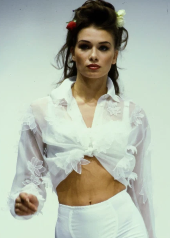 Vintage S/S 1992 Dolce & Gabbana Sheer White Polka Dot Tulle Wrap L/S Crop Top Jacket