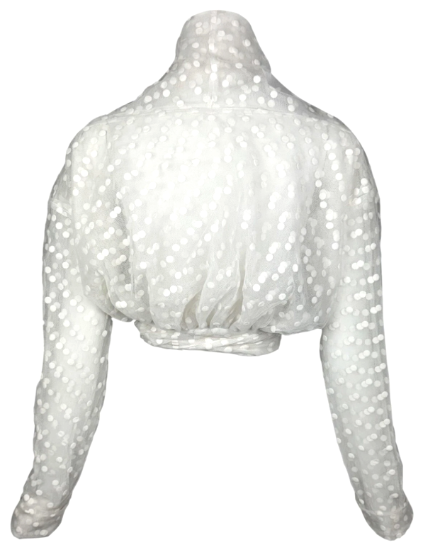 Vintage S/S 1992 Dolce & Gabbana Sheer White Polka Dot Tulle Wrap L/S Crop Top Jacket