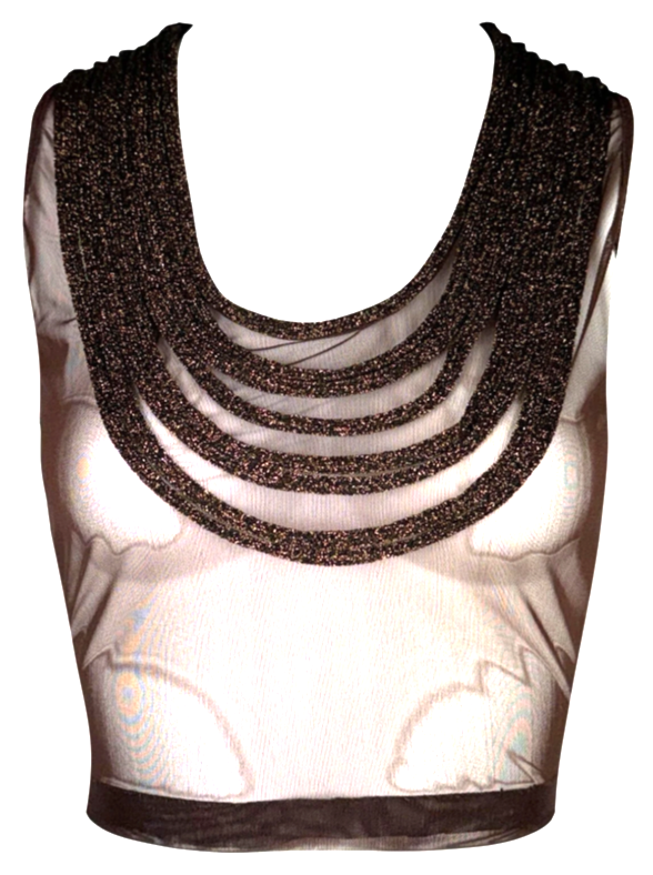 Vintage S/S 1991 Gianfranco Ferre Sheer Brown Bronze Mesh Crop Top