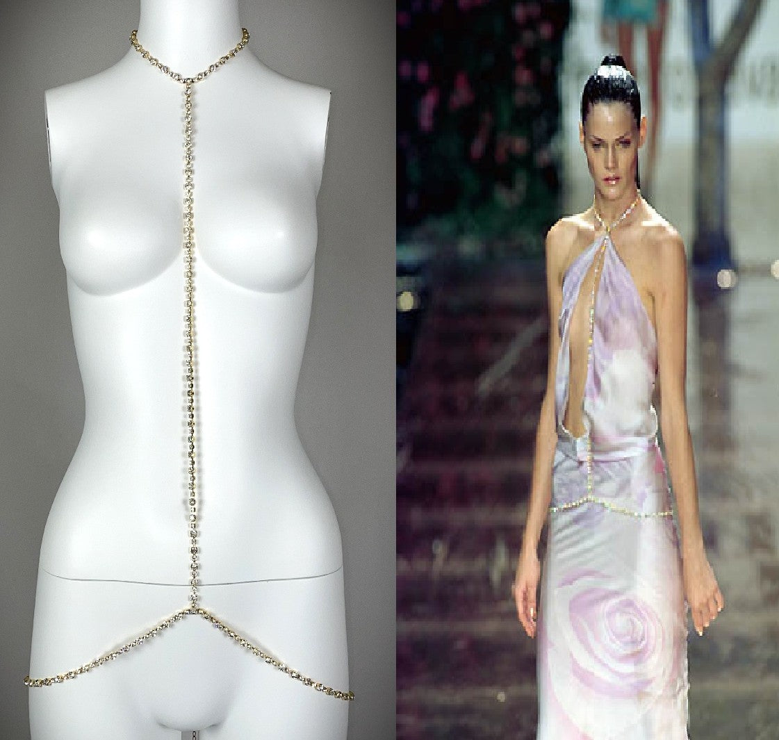 S/S 2000 Roberto Cavalli Runway Large Gold Crystal Body Chain Necklace
