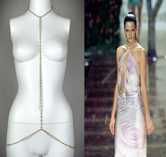 S/S 2000 Roberto Cavalli Runway Large Gold Crystal Body Chain Necklace