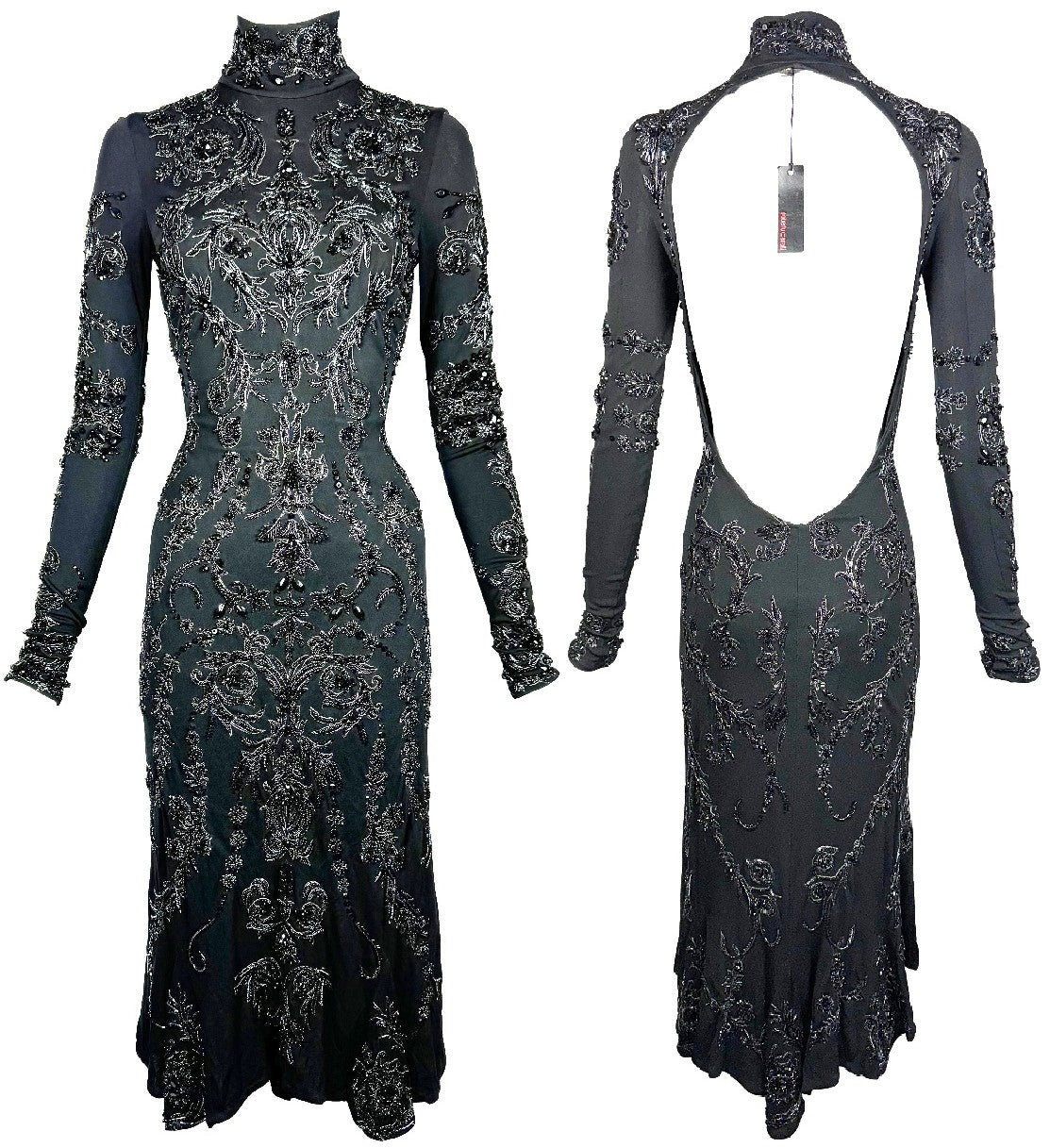 $30k F/W 2005 Roberto Cavalli RARE Special Edition Black Crystal Fully Embellished Backless Dress