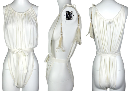 S/S 2004 Roberto Cavalli Runway Ivory Cut-Out Bodysuit Top