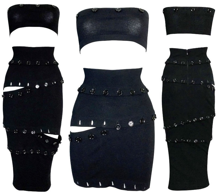 F/W 2003 Dolce & Gabbana Black Cropped Tube Top & Convertible Midi or Mini Skirt Set
