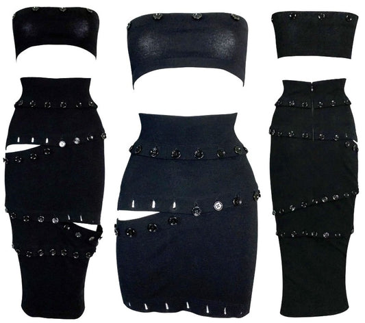 F/W 2003 Dolce & Gabbana Black Cropped Tube Top & Convertible Midi or Mini Skirt Set