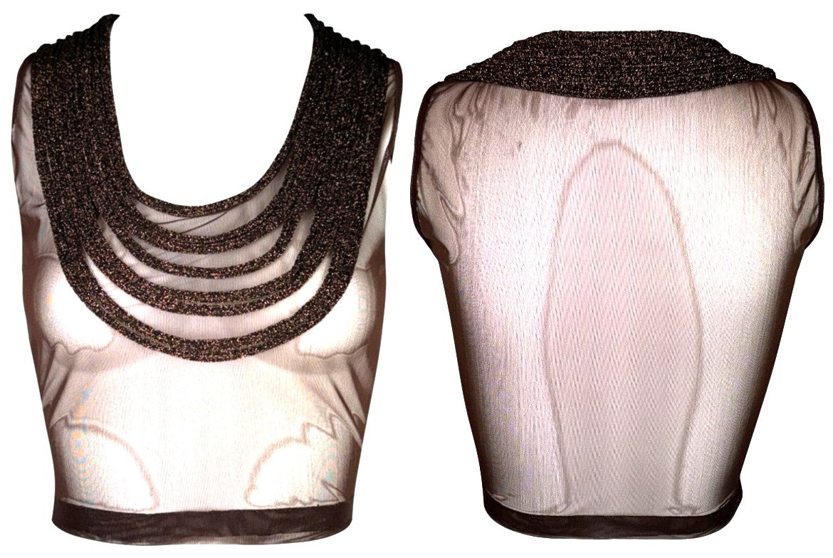 Vintage S/S 1991 Gianfranco Ferre Sheer Brown Bronze Mesh Crop Top