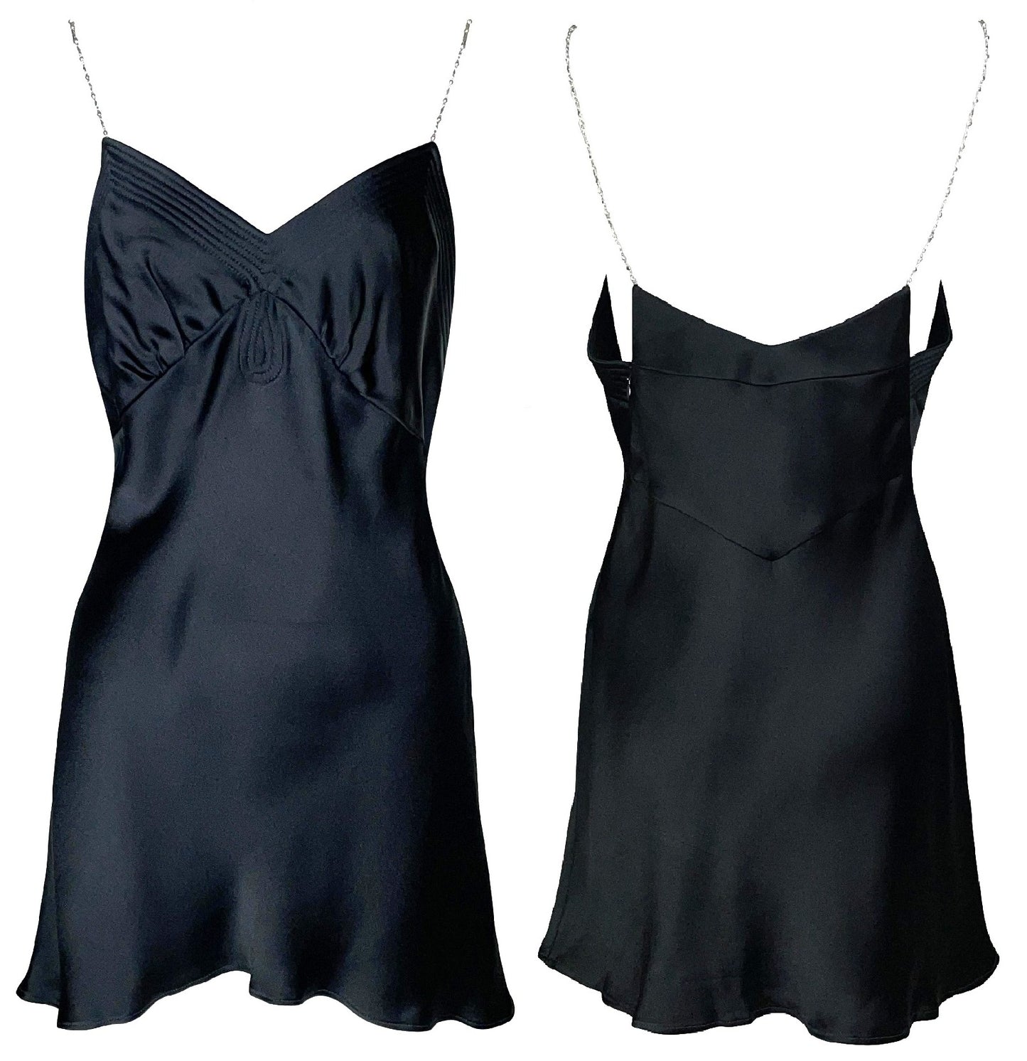 2001 Christian Dior by John Galliano Black Satin Silver Chain Straps Mini Dress