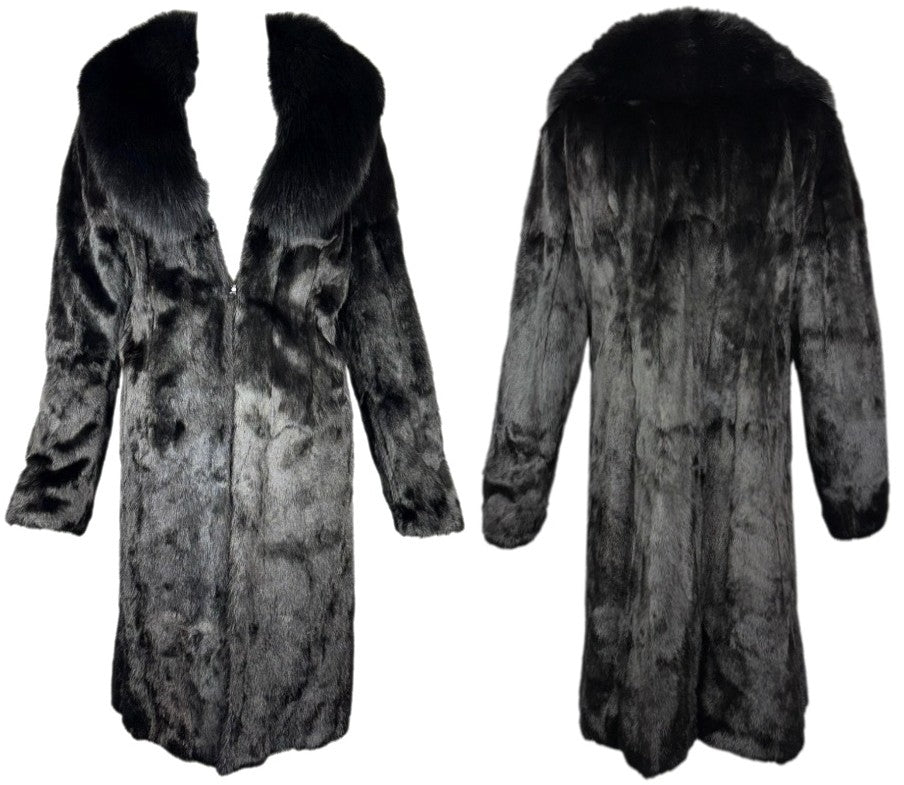 Vintage F/W 1995 Dolce & Gabbana Classic Black Mink & Fox Fur Midi Trench Coat Jacket
