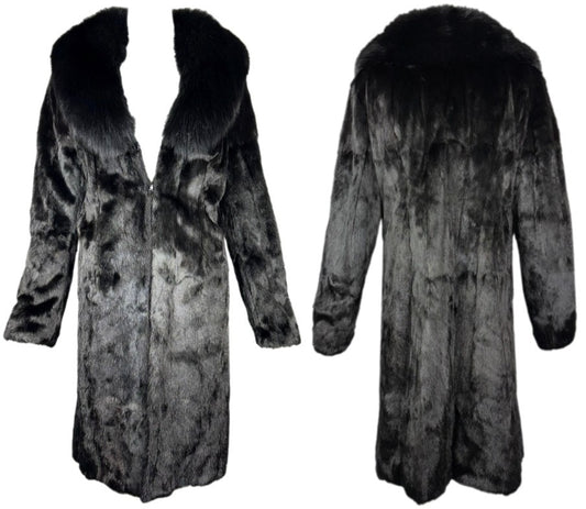 Vintage F/W 1995 Dolce & Gabbana Classic Black Mink & Fox Fur Midi Trench Coat Jacket