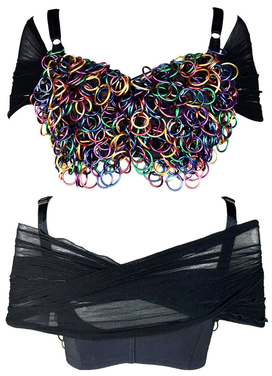 Vintage F/W 1990 Dolce & Gabbana Pin-Up Rainbow Metal Embellished Crop Top Bustier