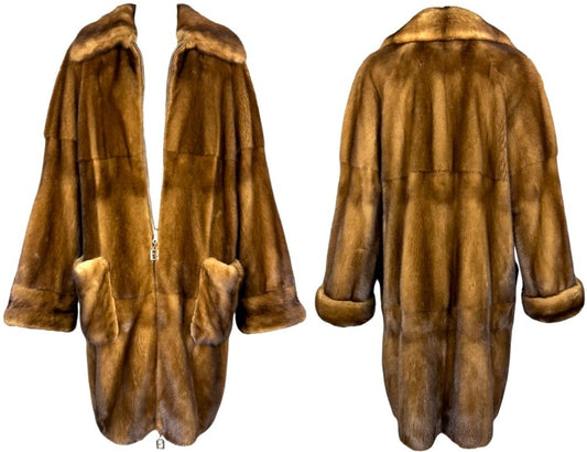 Vintage 1990's Fendi x Karl Lagerfeld Baggy Cocoon Golden Mink Fur Midi Coat