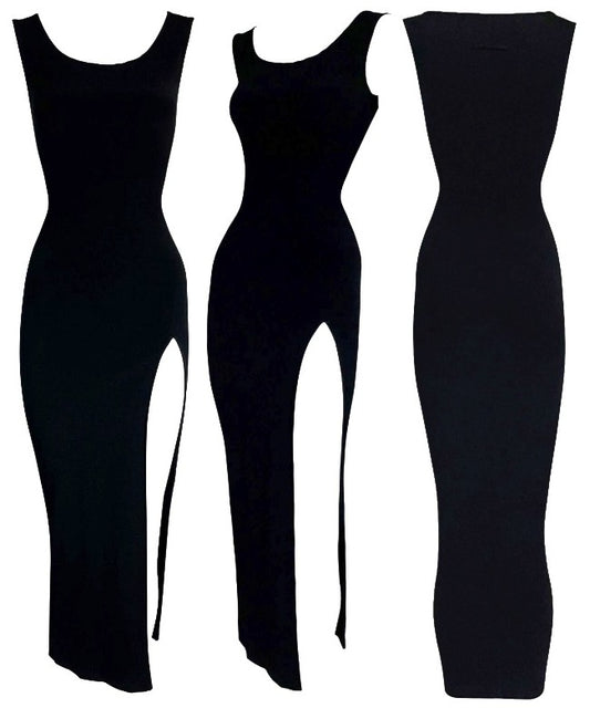 S/S 1992 Jean Paul Gaultier Super High Slit Black Bandage Bodycon Wiggle Dress