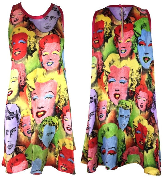 Vintage S/S 1991 Gianni Versace Marilyn Monroe & James Dean Andy Warhol Print Silk MOD Micro Mini Dress
