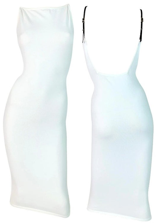S/S 1998 Gucci x Tom Ford Semi-Sheer White Bodycon Plunging Back Wiggle Dress