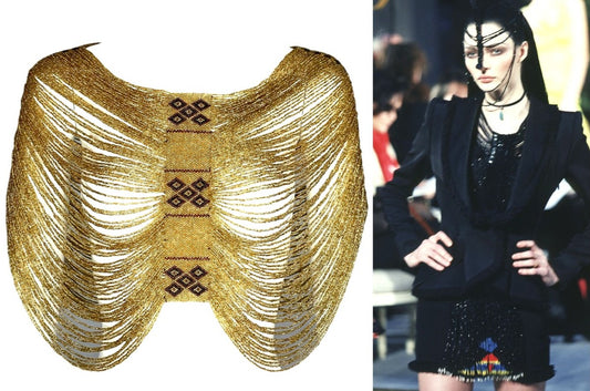 S/S 1997 Christian Dior x John Galliano Haute Couture Gold Beaded Navajo Native American Top Necklace