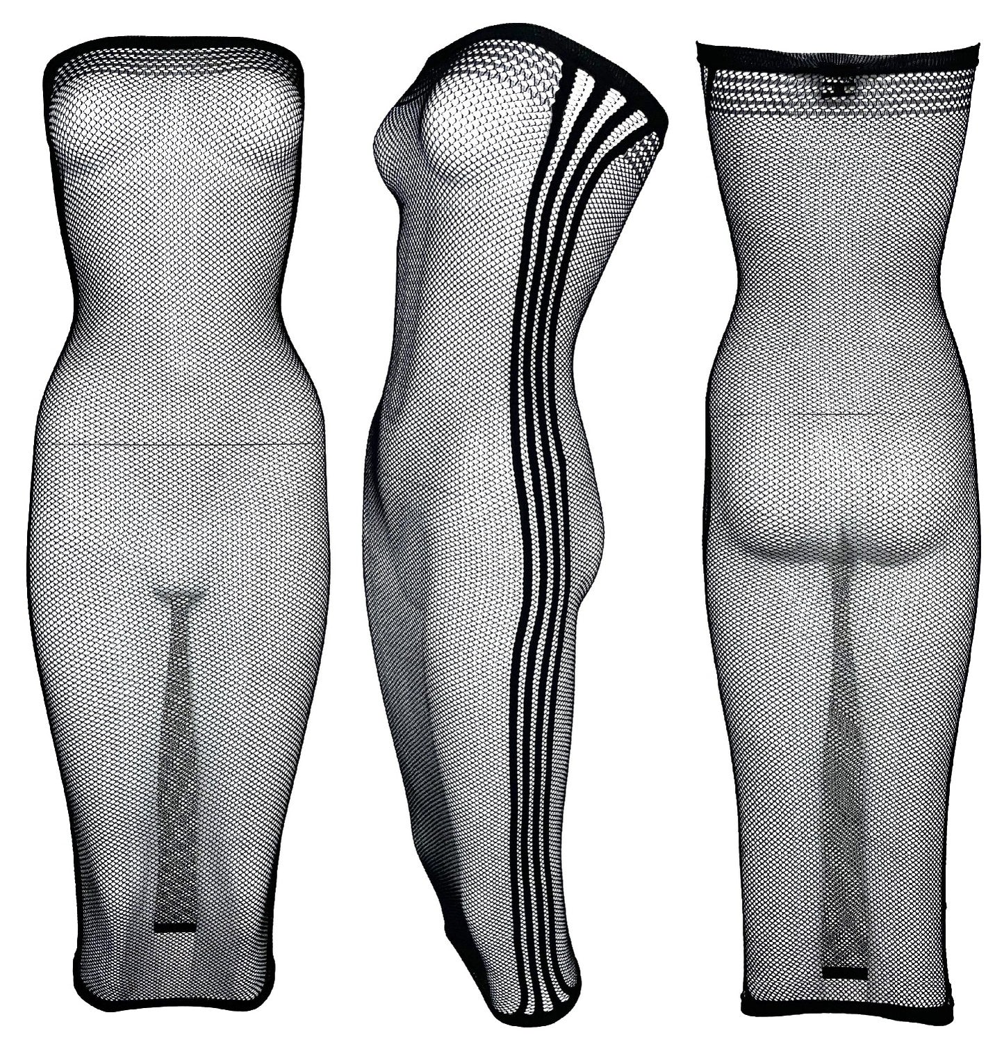 2000's Jean Paul Gaultier Sheer Black Fishnet Strapless Bodystocking Dress