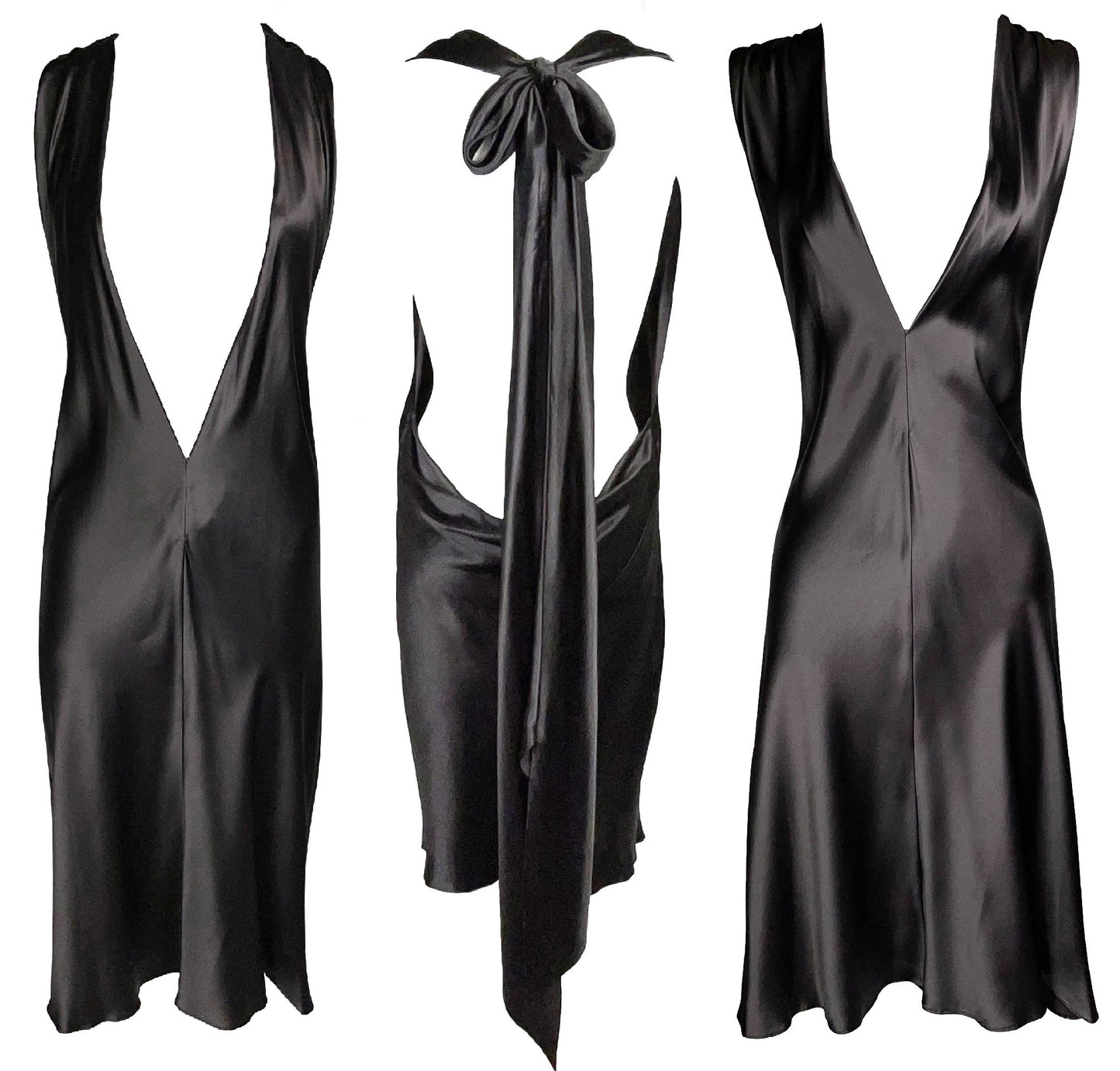 F/W 2002 Dolce & Gabbana Runway Brown Satin Plunging Halter Tie Adjustable Dress