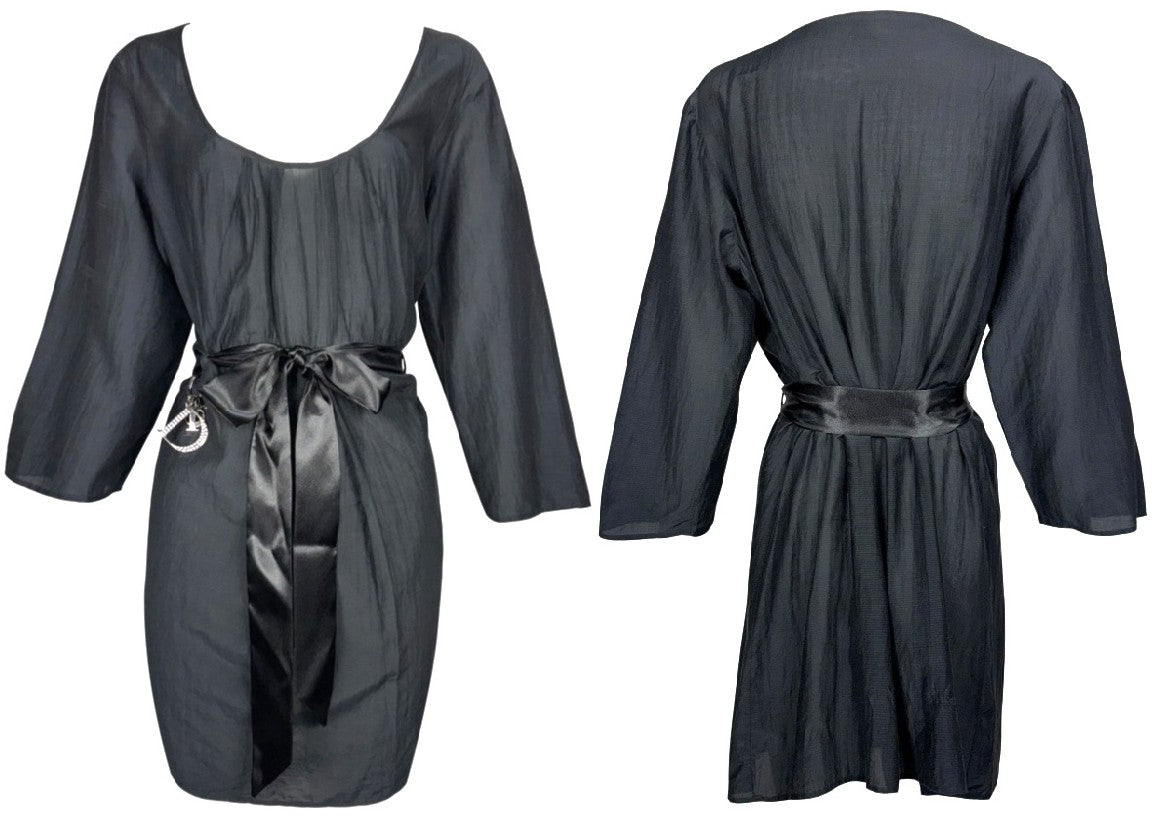 2000's Christian Dior x John Galliano Sheer Black Summer LBD Mini Dress Crystal Logo Charm