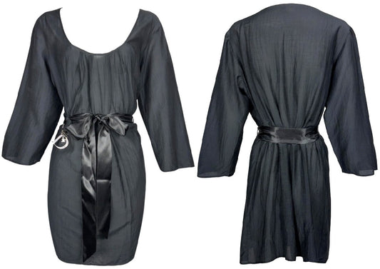 2000's Christian Dior x John Galliano Sheer Black Summer LBD Mini Dress Crystal Logo Charm