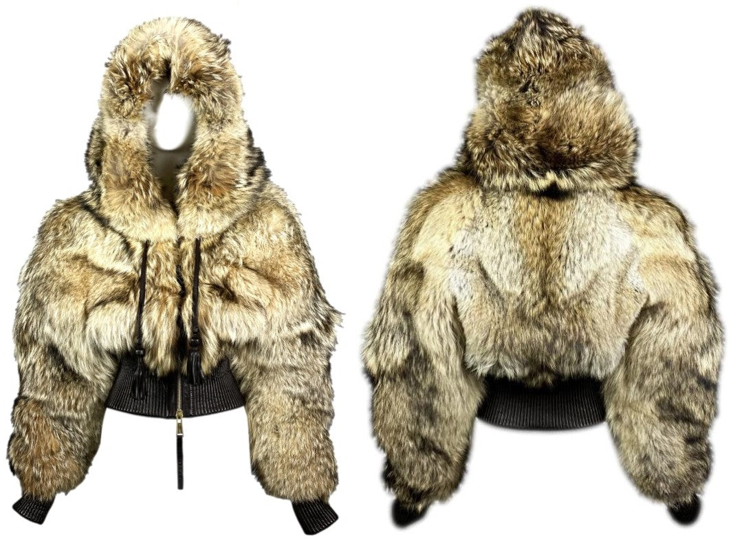 2004 Dsquared2 Coyote Fur & Leather Hooded Coat Jacket