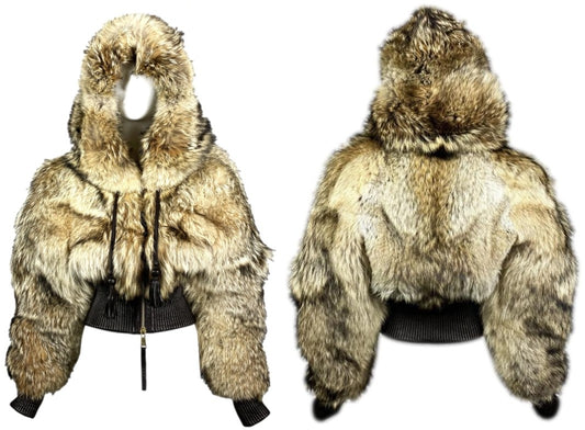 2004 Dsquared2 Coyote Fur & Leather Hooded Coat Jacket