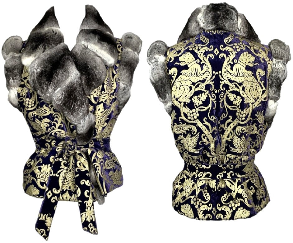 F/W 2006 Roberto Cavalli Runway Purple Velvet & Gold Chinchilla Fur Vest Jacket