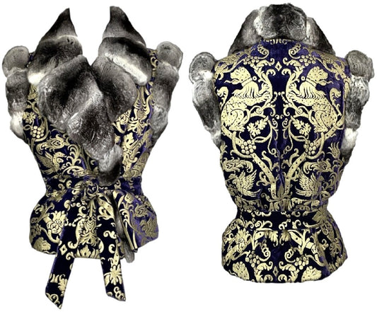 F/W 2006 Roberto Cavalli Runway Purple Velvet & Gold Chinchilla Fur Vest Jacket
