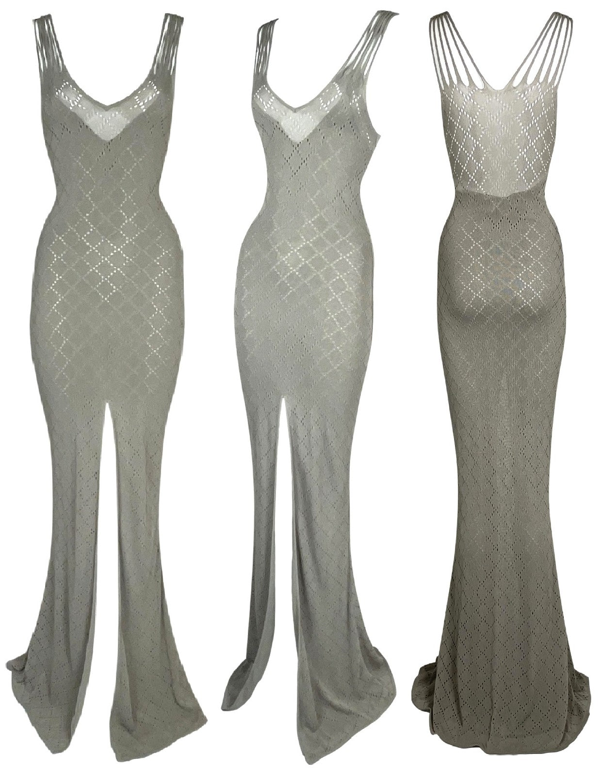S/S 2001 Christian Dior by John Galliano Sheer Beige Knit High Slit Extra Long Maxi Dress