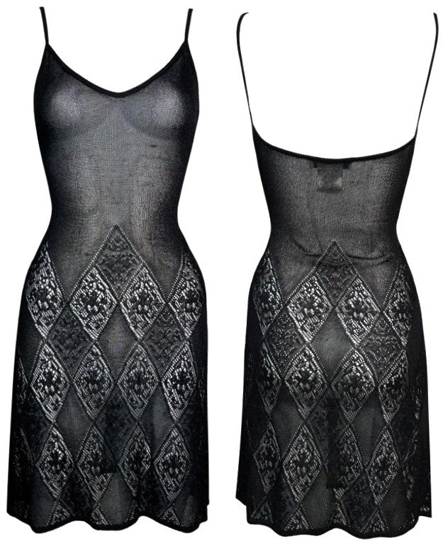 S/S 1998 Christian Dior x John Galliano Sheer Black Embroidered Mesh LBD Mini Dress